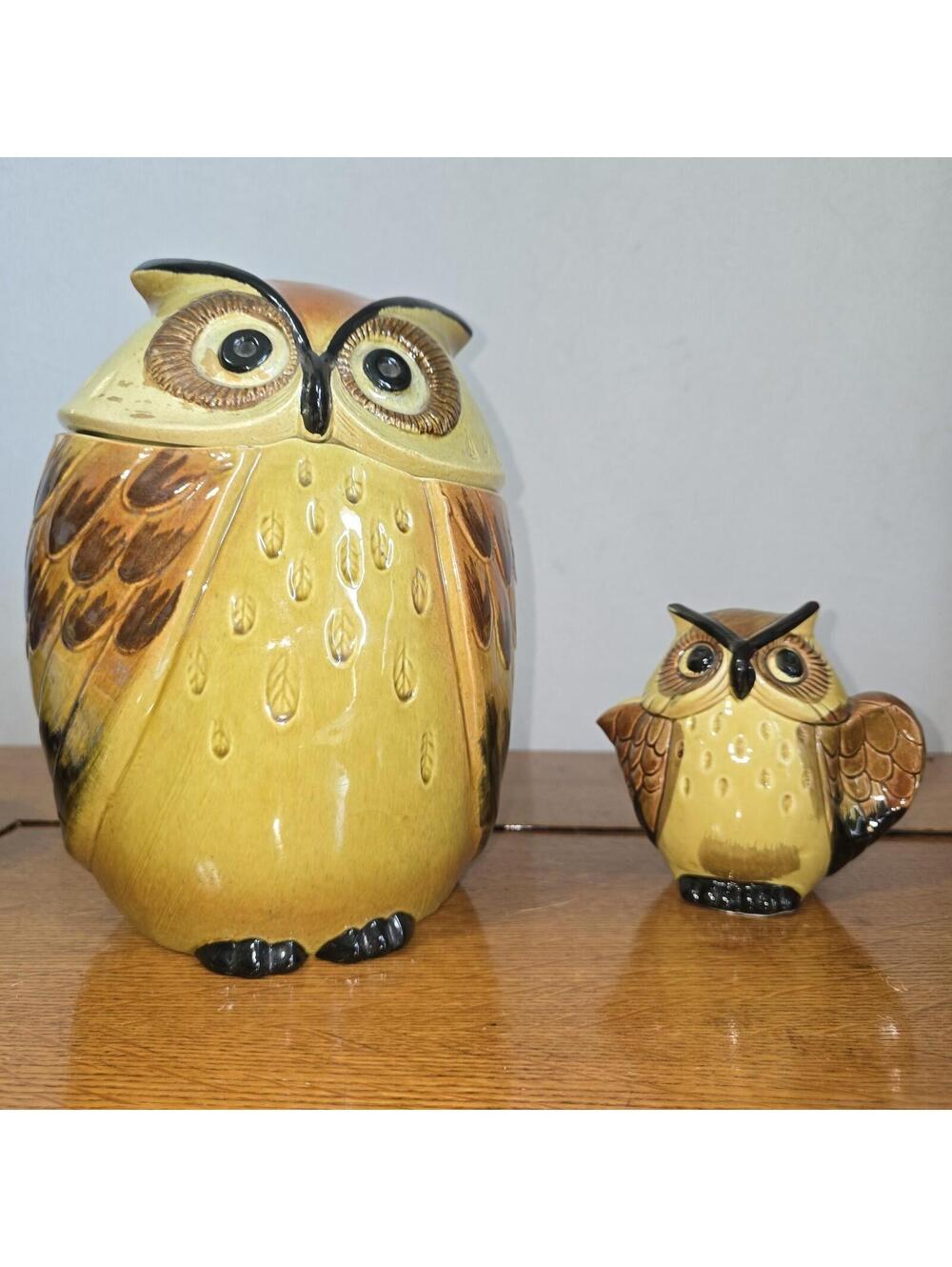 Vintage Metlox Poppytrail Owl Cookie Jar & Lego Japan Hoot Owl Creamer Set MCM